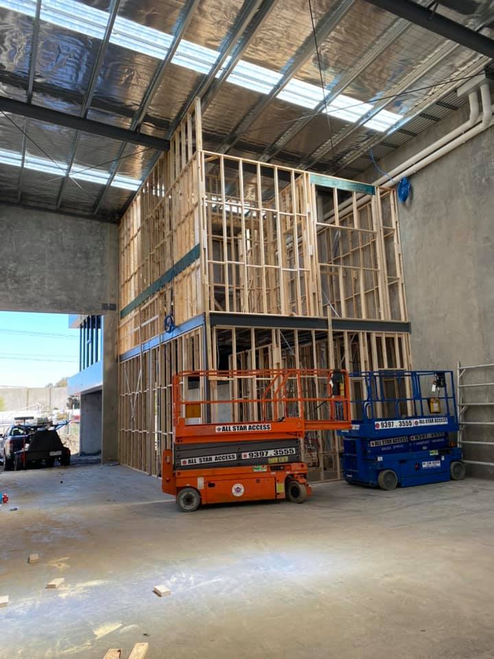 Structural framing for a two-storey commercial fit-out by B. Rhodes Carpentry